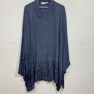 Vtg Adrian Jodan Tunic Top 30/32 Embroidered Draped Button Indie Artsy Lagenlook